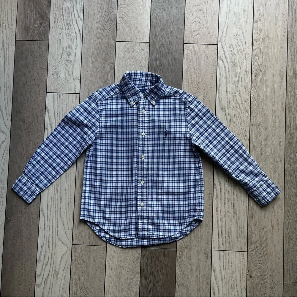 Ralph Lauren kids Blue and White Plaid Button-Up Shirt